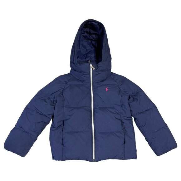 Polo Ralph Lauren Down Jacket Girls 6 Puffer Hooded Coat Navy Blue Zip Front
